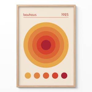 Stampa artistica Bauhaus Circle, poster geometrico minimalista, arte murale astratta del 1923, arredamento moderno arancione, stile di metà secolo, regalo di design retrò