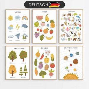 Set of 6 German Playroom Prints, Kids Early Learning Classroom Posters, Montessori Homeschool Decor
