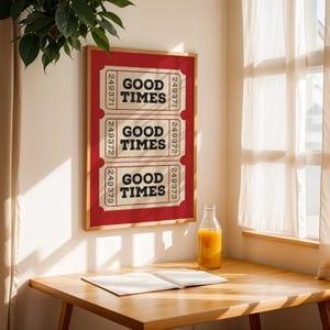 Red Good Times Ticket Poster, Trendy Wall Art Prints, Vintage Typography Retro Home Decor