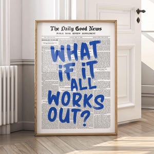 ブルーレトロ「What If It All Works Out」新聞プリント、デジタルトレンドのウォールアート