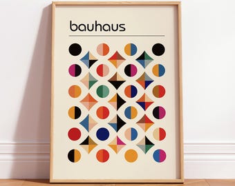 Mid Century Bauhaus Print, Retro Colorful Art Poster, Abstract Modern Wall Decor for Home