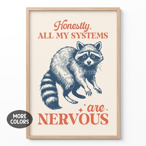 Stampa retrò di procione, regalo di procione meme, poster decorativo da parete vintage, arte murale con citazione sarcastica, decorazione da parete divertente per soggiorno con procione