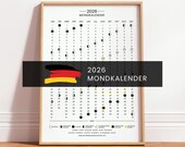 Moon Phases 2026 Digital Download, Printable Lunar Calendar for Germany, Witchy Art Print Poster