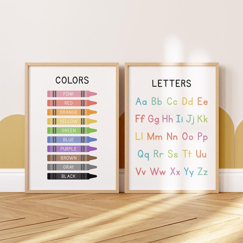 Educational Wall Art Posters Set of 12, Homeschool Learning Prints, Montessori Toddler Classroom Decor