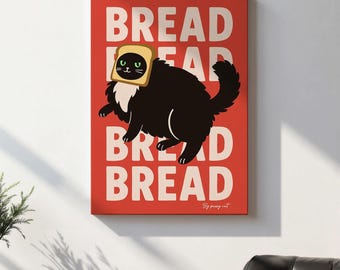 Art mural chat noir, impression de toasts, affiche drôle de chaton, décoration animale originale pour la cuisine