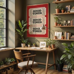 Red Good Times Ticket Poster, Trendy Wall Art Prints, Vintage Typography Retro Home Decor