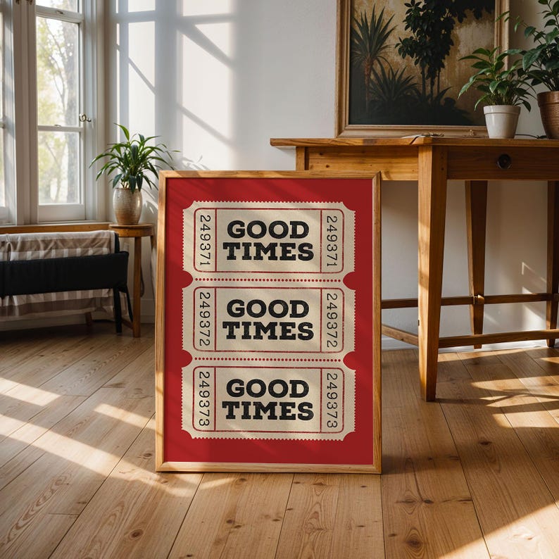 Red Good Times Ticket Poster, Trendy Wall Art Prints, Vintage Typography Retro Home Decor