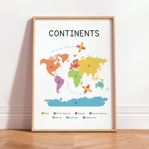 Póster del mapa mundial para niños, lámina Montessori de geografía, decoración educativa para guardería, cartel para el aula, letrero para educación en casa