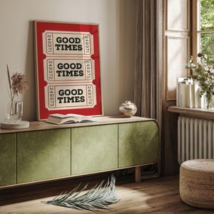 Red Good Times Ticket Poster, Trendy Wall Art Prints, Vintage Typography Retro Home Decor