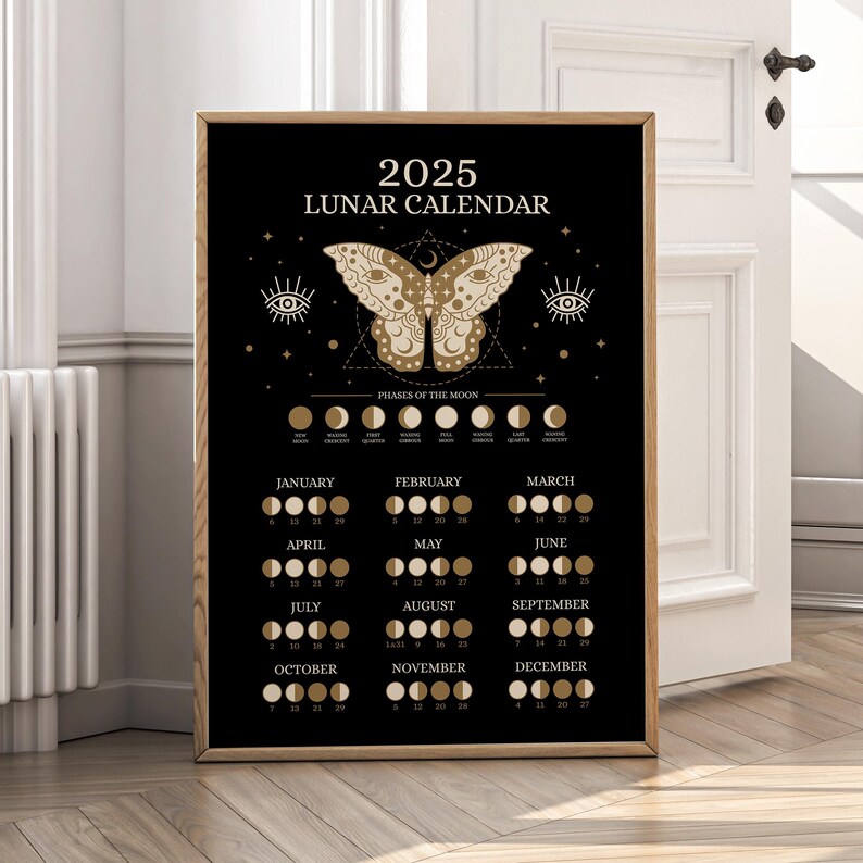 2025 Lunar Calendar Poster, Whimsigoth Art Print, Moon Phase Wall Art ...
