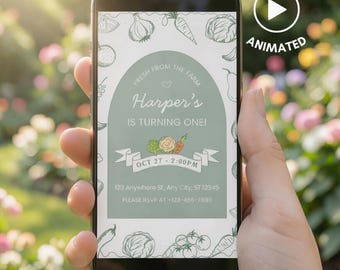Fresh Market & Farm 1st Birthday Invite and Evite | Farmers Market Baby Invitation, Organic Veggies and Fruits Theme, Editable Template