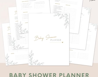 Planificador imprimible para baby shower · Lista de registro y planificación para futuras mamás · Organizador minimalista y sencillo - Descarga PDF