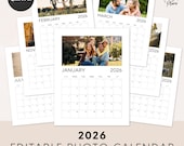 Editable 2026 Photo Calendar Template | Minimalist Printable Wall Planner, 12 Months with Custom Pictures (PDF Download)