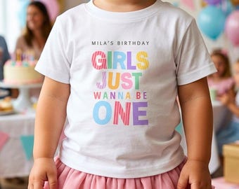 Girls Just Wanna Be One Shirt Custom · First Birthday Family Matching Shirts · One Year Old Girl Outfit, First Birthday Squad Tee & Bodysuit