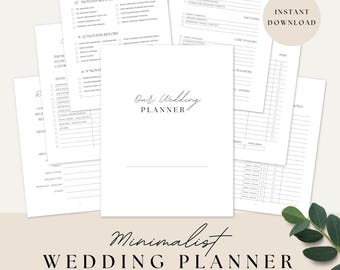Agenda per matrimoni minimalista stampabile in PDF · Pagine per raccoglitore di nozze · Lista di controllo e lista degli invitati · Coordinamento del matrimonio · Cronologia e kit di emergenza