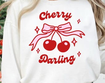 Retro Coquette Cherry PNG | Girly Bow Clipart, Preppy Fruit Shirt Design, Cute Aesthetic Sublimation, Soft Girl Era Cherries (Digital)