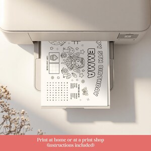 fairy garden party favor coloring placemat with maze and word search