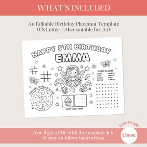 editable fairy party placemat coloring activity sheet for kids table activity