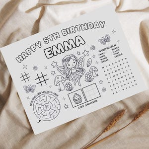 fairy activity sheet printable kids table entertainment coloring mat