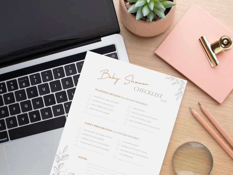Fillable checklist and organizer for a stress-free baby shower.
