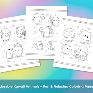 Set of 20 cute kawaii animal coloring pages, printable chibi style sheets with adorable baby animals and Japanese pastel designs for kids.
