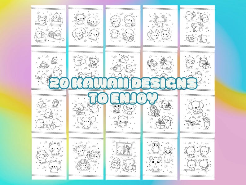 Printable kawaii coloring sheets featuring 20 chibi animals, fun Japanese-inspired designs, perfect for kids’ activities and creative play.