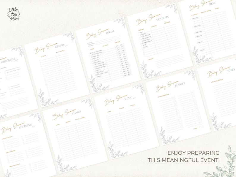 Neutral theme baby shower checklist with budget, guests, and shopping list.