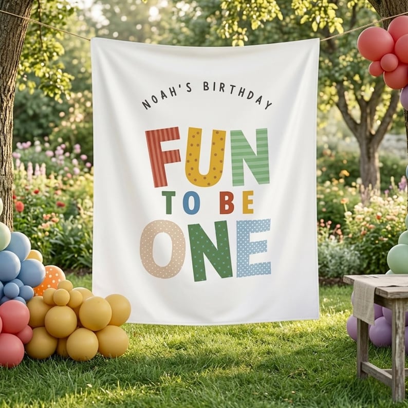Fun to Be One Backdrop · Personalized 1st Birthday Backdrop · Colorful ...
