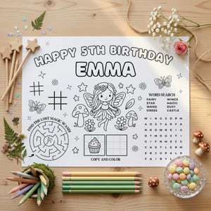 editable fairy party placemat coloring activity sheet for kids table activity