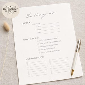 Wedding planner PDF with guest list, RSVP tracker and reception timeline for easy planning