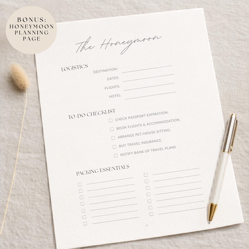 Wedding planner PDF with guest list, RSVP tracker and reception timeline for easy planning