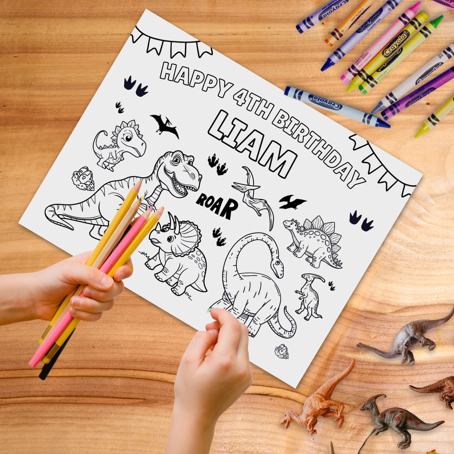 Editable Dinosaur Birthday Coloring Placemat for Kids – Printable Dino ...
