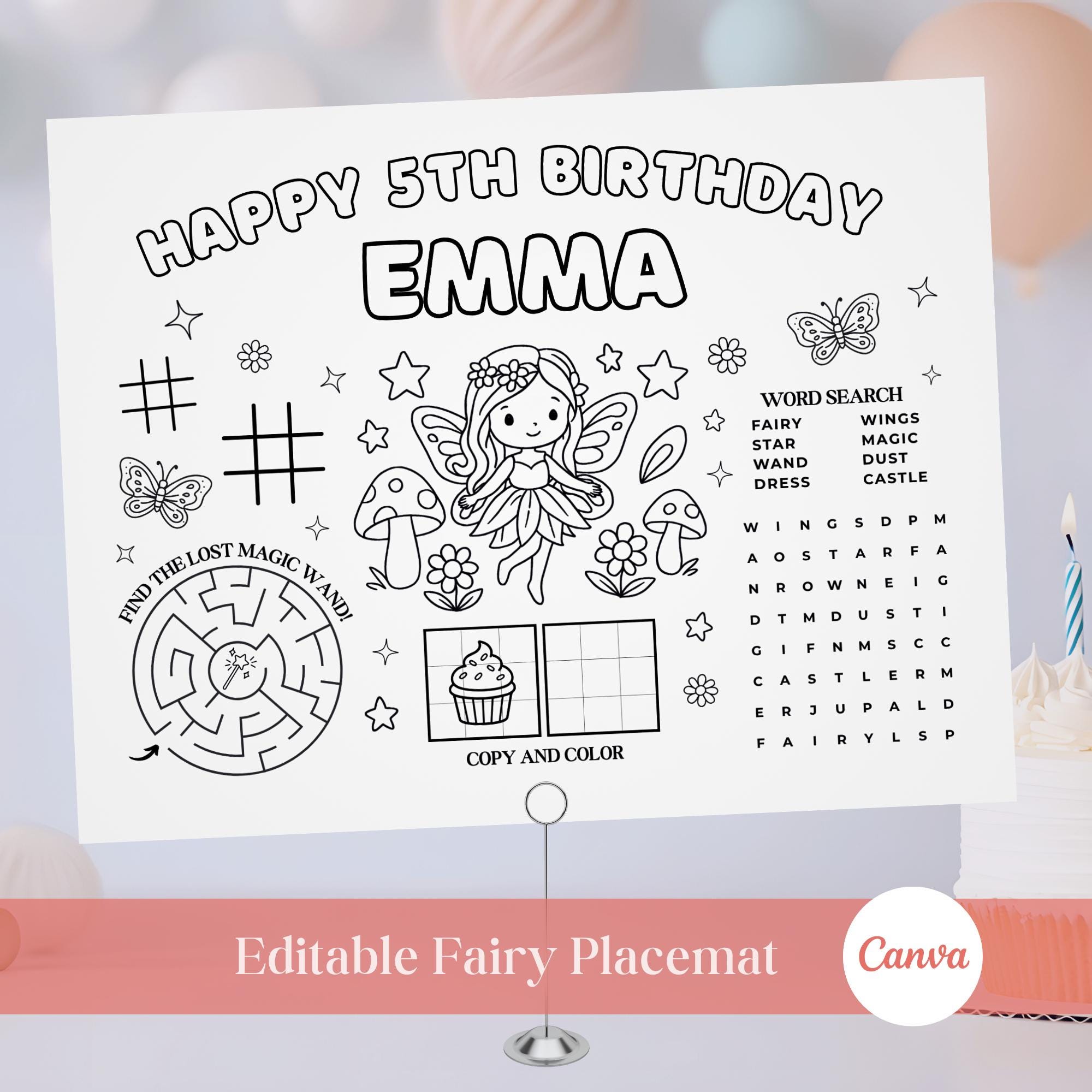 Editable Coloring Fairy Activity Placemat · Fairy Birthday Sheet · Kids ...