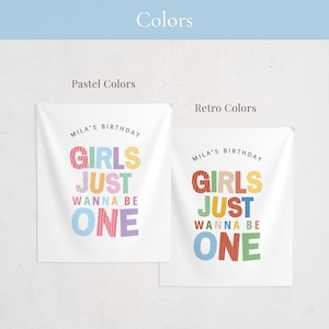 girls just wanna be one pastel rainbow birthday backdrop, 2 colors available