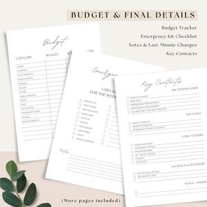 Printable wedding checklist and planning organizer with budget tracker and emergency kit list