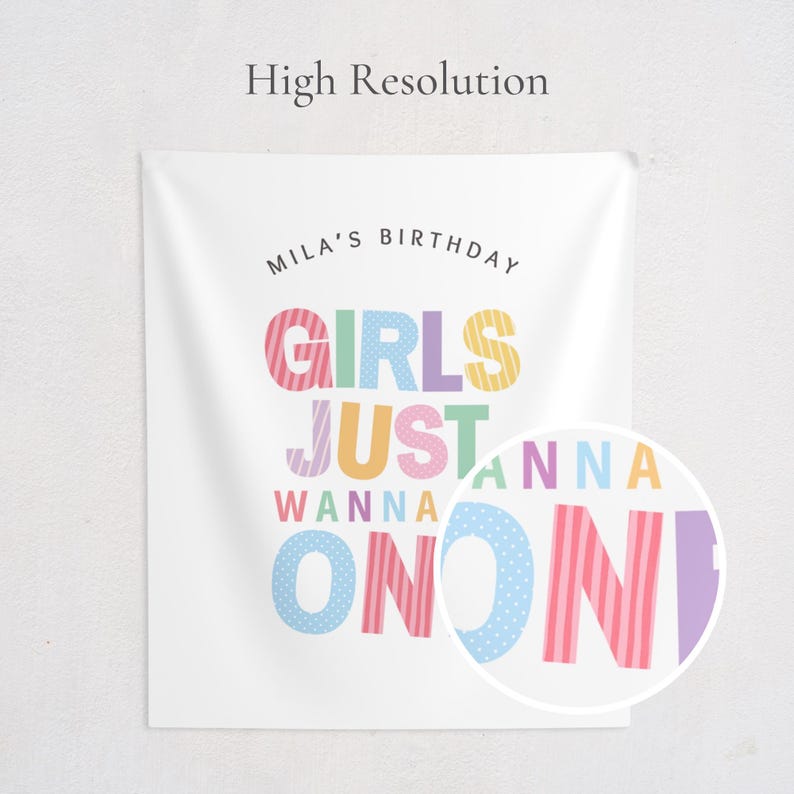 girls just wanna be one pastel rainbow birthday backdrop - pastel version (high resolution graphics)