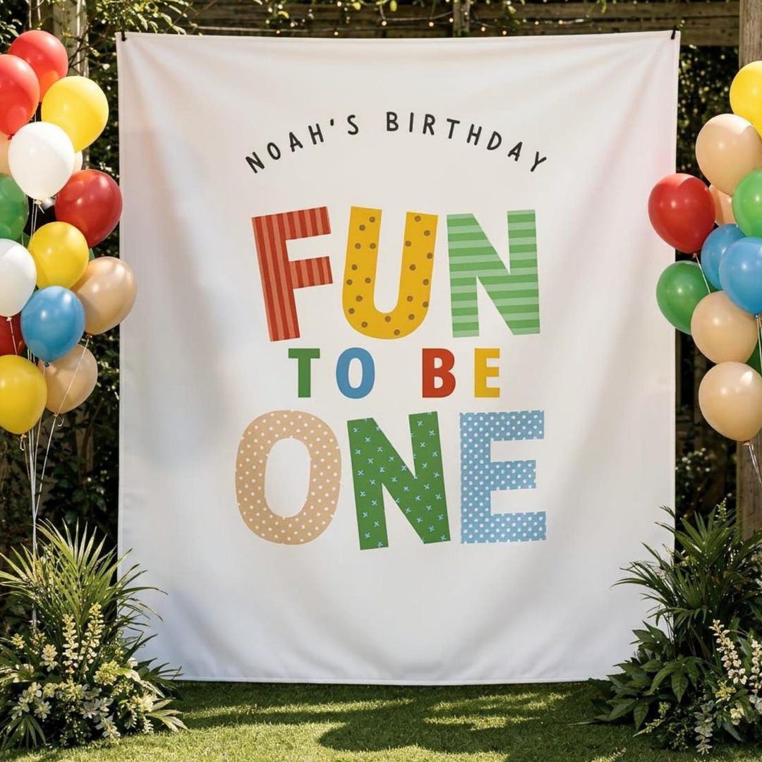 Fun to Be One Backdrop · Personalized 1st Birthday Backdrop · Colorful ...
