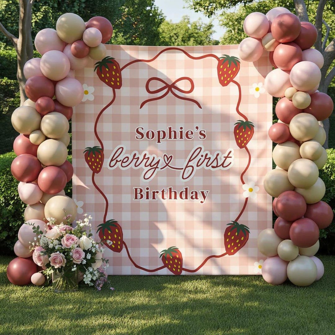 Berry First Birthday Backdrop Personalized · Strawberry 1st Bday ...
