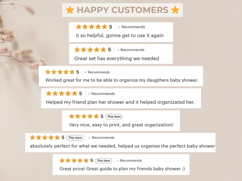 Baby Shower Planner with excellent reviews (5 stars) from customers
