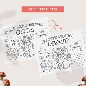fairy birthday coloring page printable placemat kids party activity