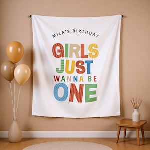 girls just wanna be one pastel rainbow birthday backdrop - retro version