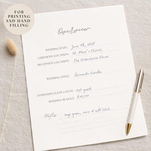 Minimalist wedding planner printable PDF with checklist, guest list and wedding timeline pages