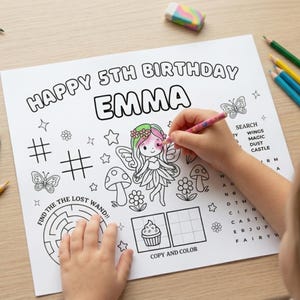 fairy birthday coloring page printable placemat kids party activity