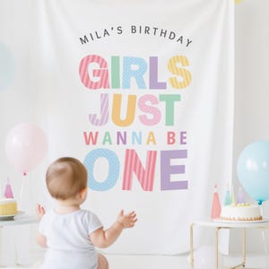 girls just wanna be one birthday backdrop rainbow theme polyester fabric
