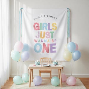 first birthday photo backdrop girl party decoration, girls just wanna be one