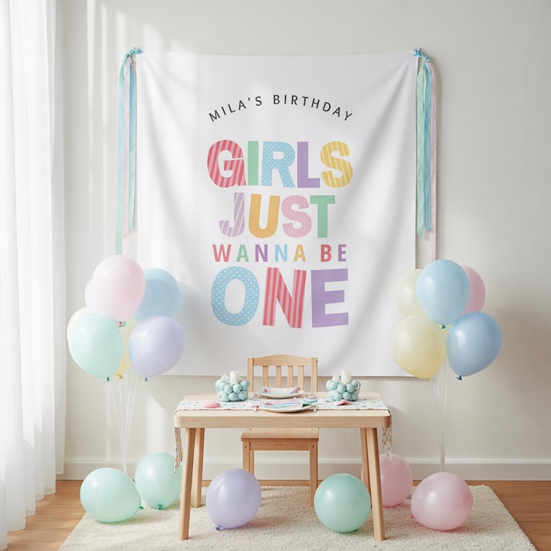first birthday photo backdrop girl party decoration, girls just wanna be one