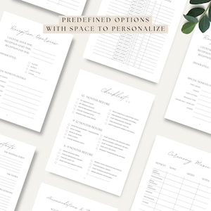Wedding binder printable pages including RSVP tracker, seating chart and vendor contact list