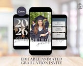 Animated Graduation Evite · Class of 2026 Digital Invitation · Editable Mobile Video Invite Template · Modern Minimalist Design