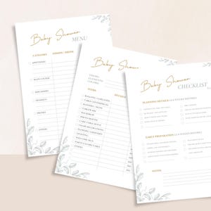 Minimalist neutral baby shower planner with registry checklist and mom-to-be organizer pages, printable PDF.
