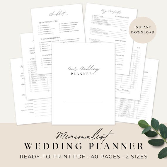 Minimalist Wedding Planner Printable PDF · Wedding Binder Pages · Checklist & Guest List · Wedding Coordination · Timeline and Emergency Kit